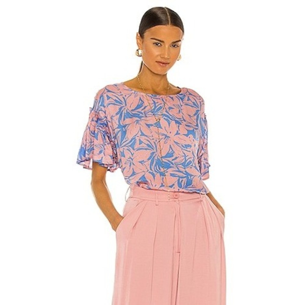 Maison d'Amelie Floral Ruffle Sleeve Blouse Pink Blue Top Large Shirt Whimsycore